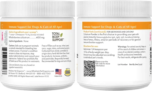 Vista 9 de Wholistic Pet Organics Calostro para perros y gatos, calostro bovino en polvo, alivio de alergias para gatos y perros, apoyo inmunológico y alivio