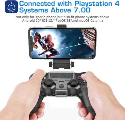 Vista 6 de OIVO PS4 Controller Phone Mount Clip for Rmote Play, Mobile Gaming Clamp Bracket Phone Holder with Adjustable Stand Compatible with Dualshock 4 PS4