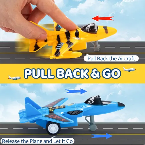 Vista 8 de JOYIN 34 piezas de vehículos de avión de tracción, juego de aviones, aviones incluyendo helicópteros, camiones de juguete vehículos de juguete