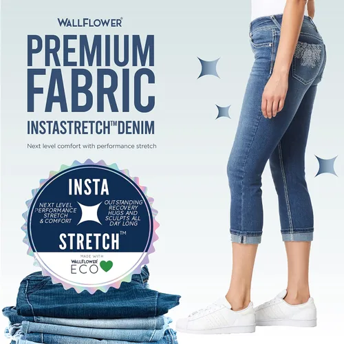 Vista 6 de WallFlower Luscious Curvy 23.5" Crop Mid-Rise Bling Insta Stretch Juniors (estándar y Plus)