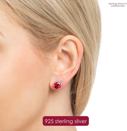 Vista 3 de Nicole Miller Fine Jewelry - Pendientes redondos de halo para mujer en plata de ley 925, piedra natal de 0.315in, con empuje hacia atrás