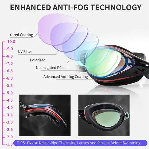 Vista 3 de Gafas de natación ópticas para personas con miopía, a prueba de fugas, antivaho y con protección ultravioleta, para adultos, hombres y mujeres