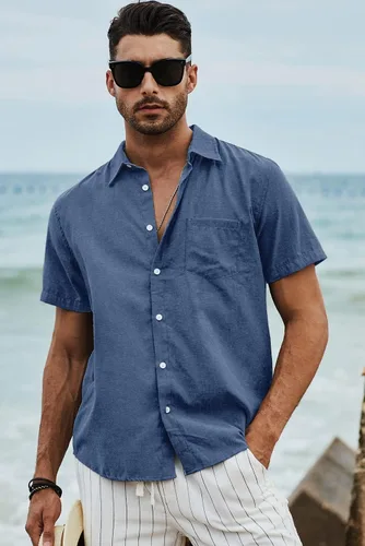 Vista 134 de JMIERR Camisas de vestir a rayas con botones y manga corta para hombre