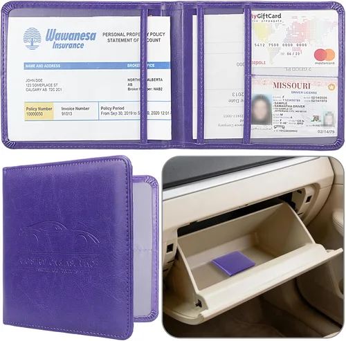 Vista 24 de Soporte para Registro y Seguro de Auto, Organizador de Guantera de Vehículo de Piel Sintética Premium - para Licencia de Conducir, Tarjetas y Negro