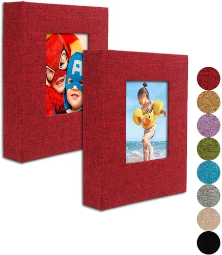 Vista 10 de GPIRAL Álbum de fotos pequeño de 4 x 6 pulgadas, páginas transparentes, cubierta de lino con ventana frontal, paquete de 2, cada álbum con capacidad