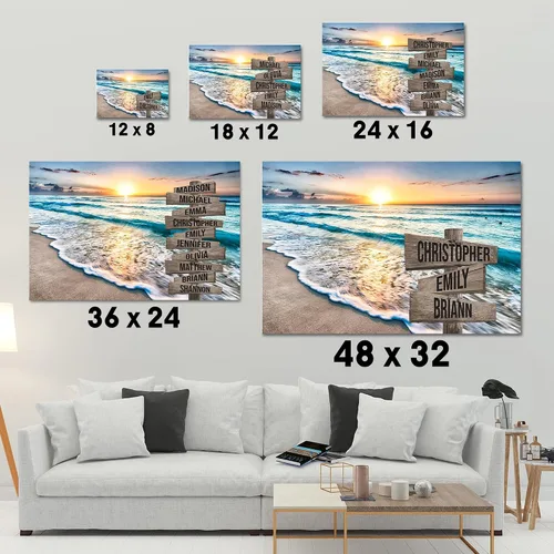 Vista 6 de My Soul & Spirit - Lienzo personalizado con varios nombres y colores de atardecer en el océano, lienzo personalizado Crossroads para pared a
