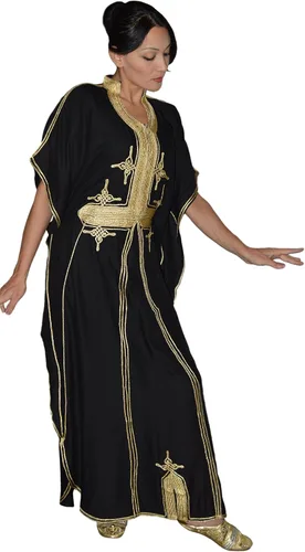 Vista 6 de Moroccan Caftan Hand Made Breathable Cotton with Gold Hand Embroidery Long