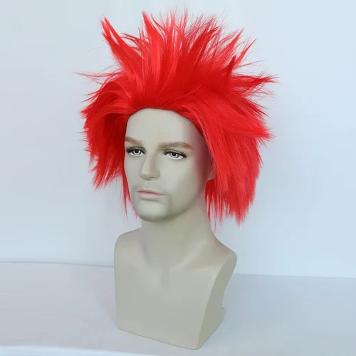 Vista 3 de ANOGOL Peluca roja loca para hombres y mujeres, pelucas de anime rojas Rojo