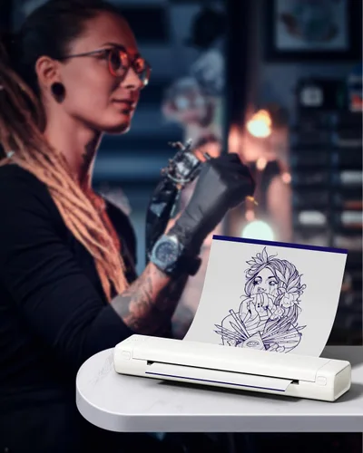 Vista 9 de COLORWING M08F - Impresora inalámbrica portátil de plantillas de tatuajes, máquina térmica sin tinta Bluetooth para plantillas de tatuajes con 10