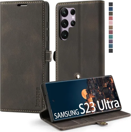 Vista 16 de japezop Compatible con Samsung Galaxy S23 5G - Funda tipo cartera con bloqueo RFID, tarjetero y función atril magnético, funda de piel con tapa
