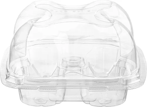 Vista 3 de Cajas de plástico para cupcakes 4 compartimentos – Paquete de 50 Soporte desechable para cupcakes de cúpula alta con tapa a granel Cajas