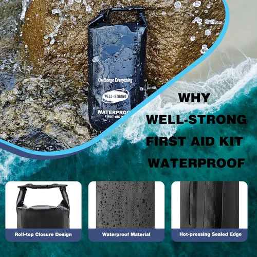 Vista 2 de Kit de Primeros Auxilios Impermeable con Tapa Enrollable para Barco, Kit de Emergencia con Contenidos Impermeables para Pesca, Kayak, Canotaje