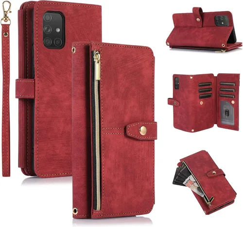 Vista 18 de UEEBAI Funda tipo cartera para Samsung Galaxy S20 FE 5G, Retro 9 ranuras para tarjetero, bolsillo con cremallera, cierre magnético, función atril