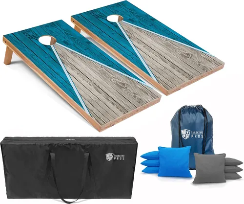 Vista 71 de Tailgating Pros Juego de tablero de Cornhole ligero con diseño piramidal con bolsas de frijoles y estuche de transporte, juego de cornhole