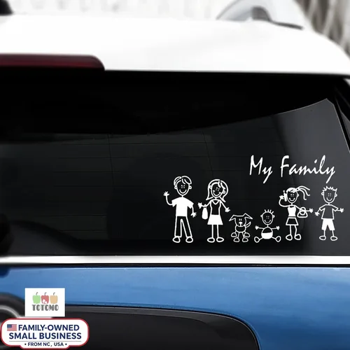 Vista 6 de TOTOMO 13 Pegatinas de Figuras de Palo para Auto de Mi Familia (Estilo #1) con Pegatina de Familia de Mascotas Perro Gato para Ventanas y Parachoques
