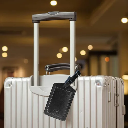 Vista 6 de S-ZONE Etiqueta de identificación de etiquetas de equipaje de cuero para maletas, mochila de 2 piezas, conjunto Negro