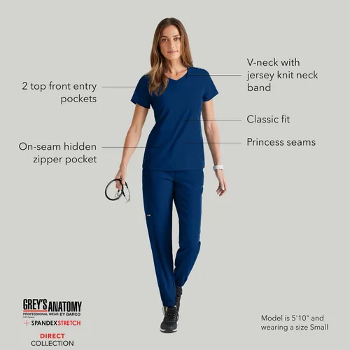 Vista 4 de BARCO Grey's Anatomy Spandex Stretch Direct - Camiseta médica con cuello en V para mujer