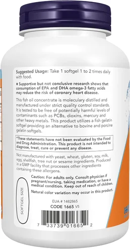 Vista 3 de NOW Foods Suplementos, Ultra Omega-3, 500 EPA y 250 DHA, apoyo cardiovascular*, 180 cápsulas blandas de gelatina de pescado