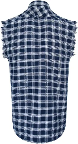 Vista 2 de Camisa sin mangas a cuadros para hombre, camisas vaqueras con botones