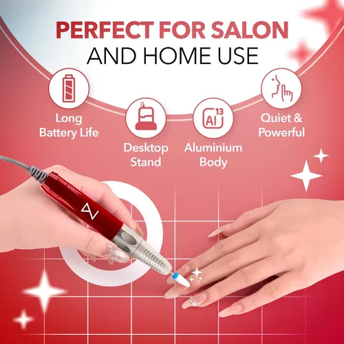 Vista 7 de M Max - Taladro de uñas profesional - Taladro de uñas con motor 2 en 1 sin escobillas - Eléctrico, inalámbrico, carcasa de aleación de aluminio