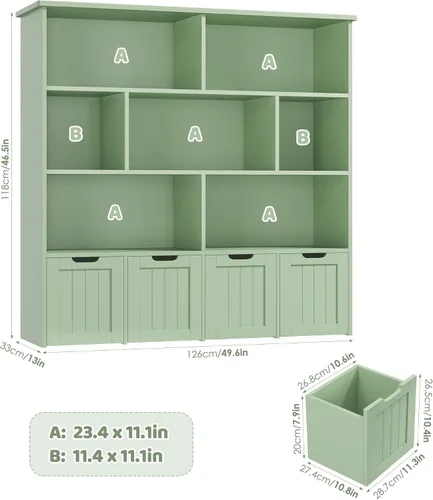 Vista 3 de FINETONES Organizador de Almacenamiento, Estantería con 4 Cofres Móviles y 7 Cubos de Almacenamiento, Cofre de Almacenamiento con Ruedas Ocultas