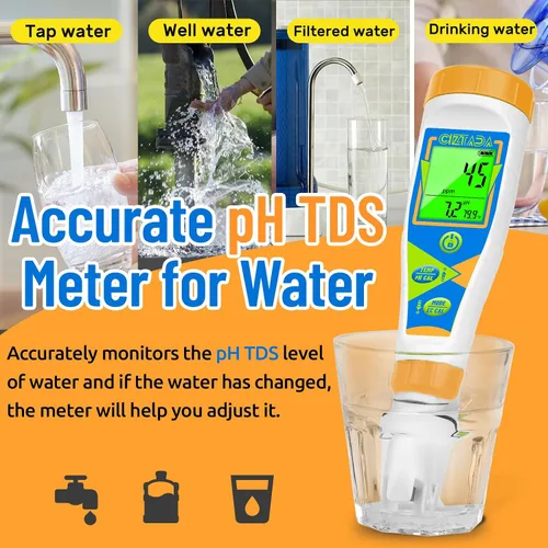 Vista 8 de Probador digital de pH para agua pH EC PPM medidor para nutrientes hidropónicos con solución de calibración 1413μs/cm pH conductividad TDS Medidor
