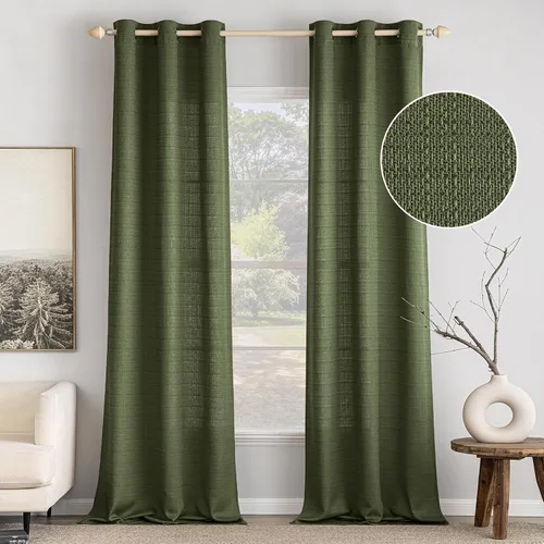 Vista 10 de MIULEE Cortinas texturizadas de lino sintético marrón natural de 84 pulgadas de largo, juego de 2 paneles para sala de estar y dormitorio, tejido
