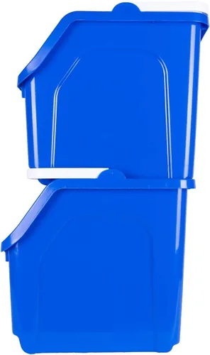 Vista 3 de ¡Reglas de reciclaje! Contenedor de papelera de reciclaje apilable de 6 galones en azul, reciclador práctico libre de BPA ecológico con asa, paquete