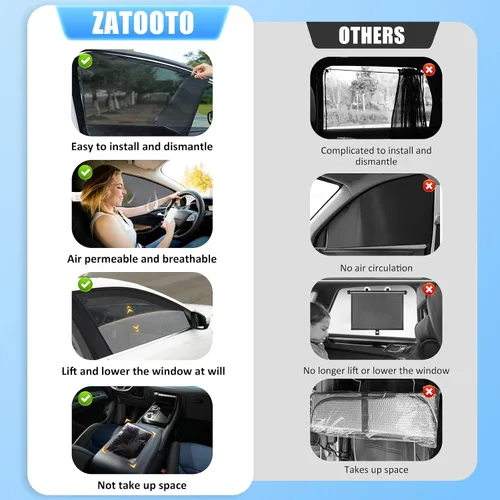 Vista 5 de ZATOOTO Sombras de Coche para Ventanas Traseras para Bebé, Sombras de Ventana de Coche de Malla Magnética Sombra Solar para Ventana de Coche