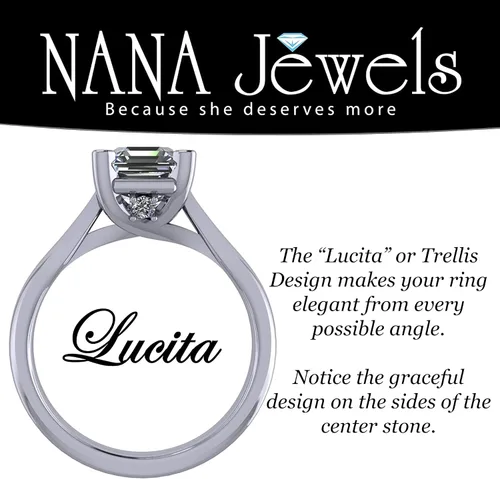 Vista 4 de NANA Jewels Anillo de compromiso Lucita solitario de 1.50-3.00 quilates corte Asscher de plata de ley con circonita pura brillante