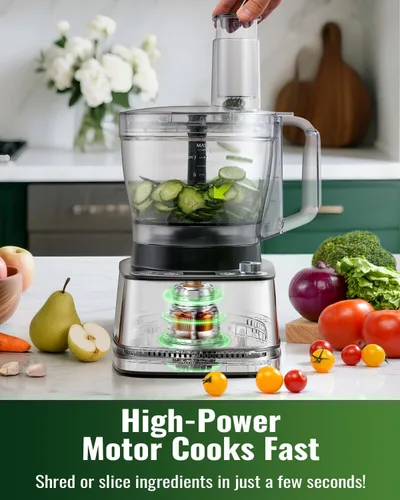 Vista 4 de Procesador de alimentos, 4 programas y pulso, potencia máxima de 1000W, volumen total de 1000 ml para cortar, picar, trocear, rallar, hacer puré