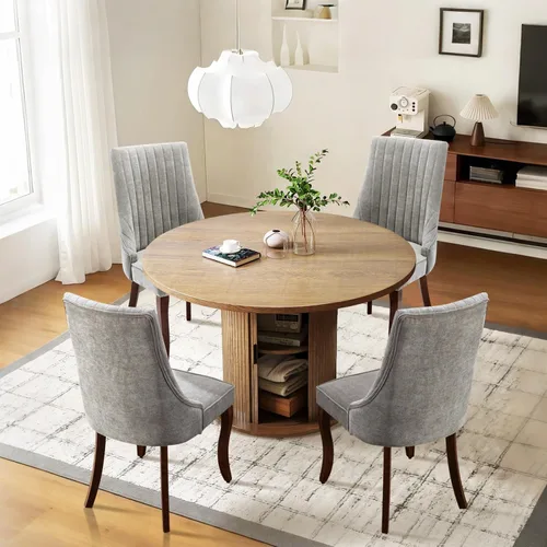 Vista 30 de SoarFlash Juego de mesa de cocina y sillas para 4, juego de mesa de comedor de 47 pulgadas para 4 personas con sillas tapizadas de terciopelo, juego