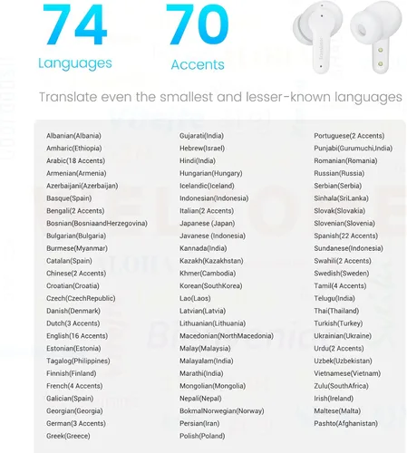 Vista 2 de Wooask Auriculares traductores M3 para traducción de idiomas de voz en 74 idiomas y 70 acentos de respuesta rápida con 97% de alta precisión