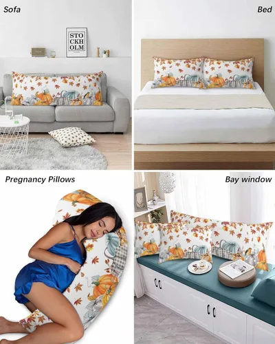 Vista 6 de Fundas de almohada de tamaño estándar de Acción de Gracias, 2 paquetes de fundas de almohada suaves para cama, sofá, cuerpo largo, con cierre
