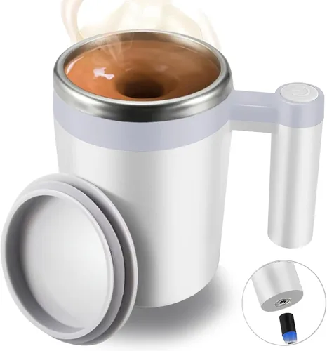 Vista 9 de Taza autoagitadora, taza de café magnética recargable con 2 barras de agitación, taza de mezcla automática impermeable para leche/cacao en la Negro