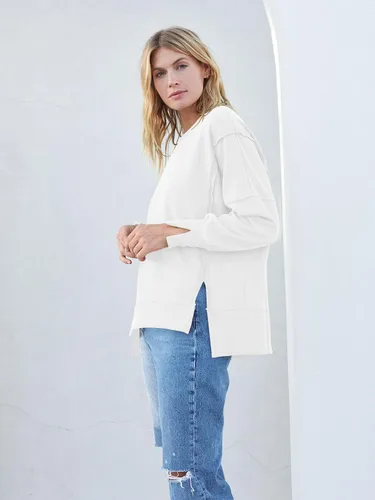 Vista 4 de MEROKEETY Sudadera holgada casual de manga larga tipo farol para mujer, cuello redondo, abertura lateral, 2023