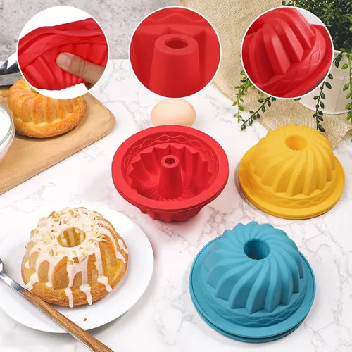 Vista 4 de Webake Juego de 6 moldes de silicona para tartas de 4 pulgadas, antiadherentes, sin BPA, para hornear, magdalenas, cupcakes