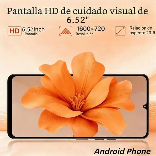 Vista 4 de Teléfono celular, teléfono inteligente Android desbloqueado, pantalla Octa-Core 6.52 pulgadas HD+ 90Hz, batería de 4000mAh, perfecta para Naranja