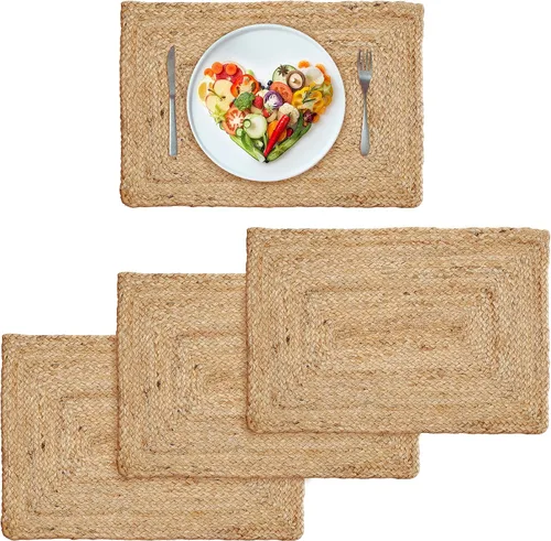 Vista 21 de Hausattire Juego de 4 manteles individuales tejidos - Azul, manteles individuales de yute boho rectangulares para mesa de cocina, mesa de comedor