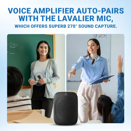 Vista 6 de Amplificador de voz Bluetooth con micrófono inalámbrico de solapa Lavalier para profesores, micrófono de clip de altavoz portátil, mini megáfono