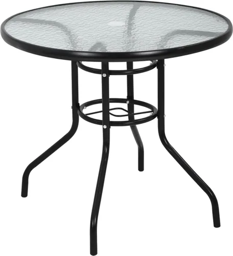 Vista 8 de Mesa de patio al aire libre con agujero para paraguas, mesa cuadrada de vidrio templado de 32 pulgadas, mesa de centro de conversación, marco