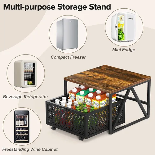 Vista 5 de Urban Deco Mini soporte para refrigerador con almacenamiento, carrito de refrigerador resistente con cesta de cajón, mini mesa de refrigerador