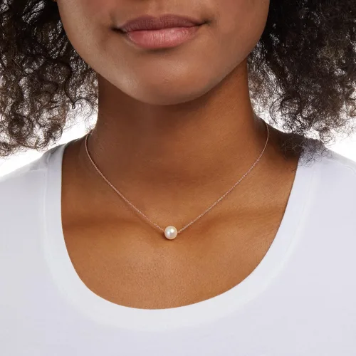 Vista 2 de Tienda Essentials Collar con colgante de perlas de agua dulce de oro de 14 quilates o plata de ley