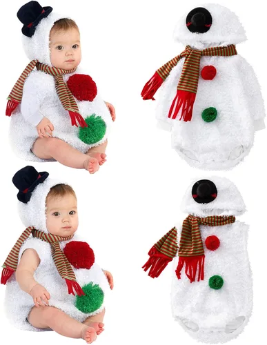 Vista 6 de Mono sin mangas de forro polar para bebé+bufanda de Navidad, conjunto de muñeco de nieve, mameluco para niñas, cosplay, disfraz infantil lindo