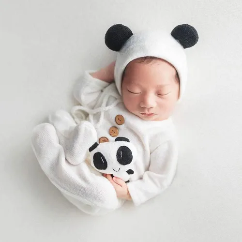 Vista 8 de Vemonllas Conjunto de accesorios de fotografía para recién nacidos, sombrero y mameluco Bebe Reborn, accesorios para fotos, estudio de fotos, ropa