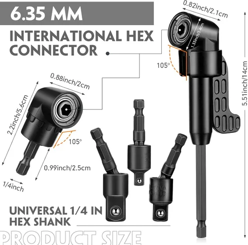 Vista 3 de Juego de extensión de broca flexible de 32 piezas, incluye accesorio de taladro de ángulo recto de 105°, adaptador de enchufe hexagonal de 1/4, 3/8