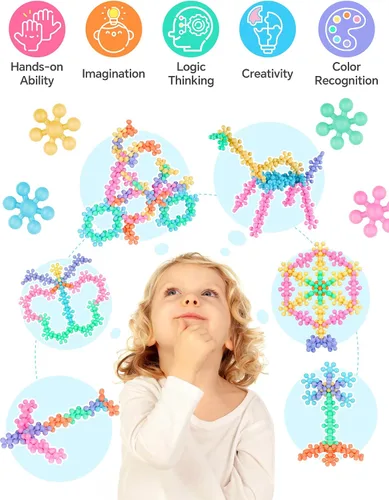 Vista 4 de Juguete educativo de bloques de construcción entrelazados de copo de nieve, 100 piezas para niños a partir de 3 años, plástico sólido multicolor