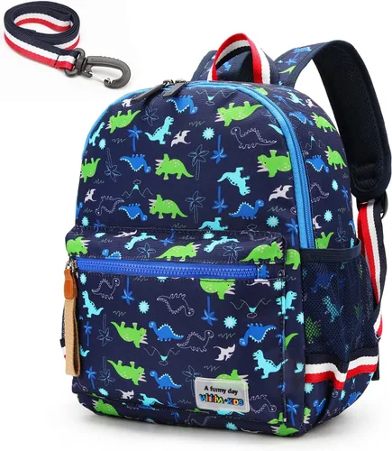 Vista 10 de willikiva Cartoon Bus 12 - Mochila de jardín de infantes para niños y niñas, mochila impermeable para niños preescolares con correa y arnés de Azul