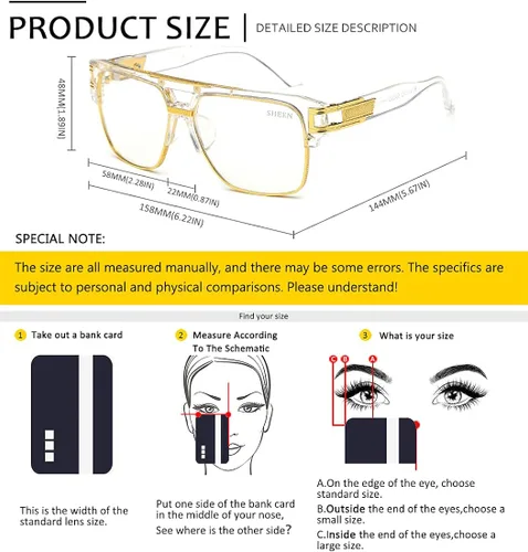Vista 5 de SHEEN KELLY Gafas de sol piloto de gran tamaño retro con marco de metal para hombres y mujeres, gafas cuadradas semi sin montura