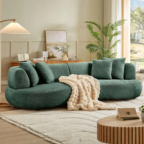 Vista 11 de KEVINSPACE Sofá curvo de 101 pulgadas, 4 asientos, moderno sofá de tela boucle de lujo, sofás de respaldo curvado de mediados de siglo, moderno